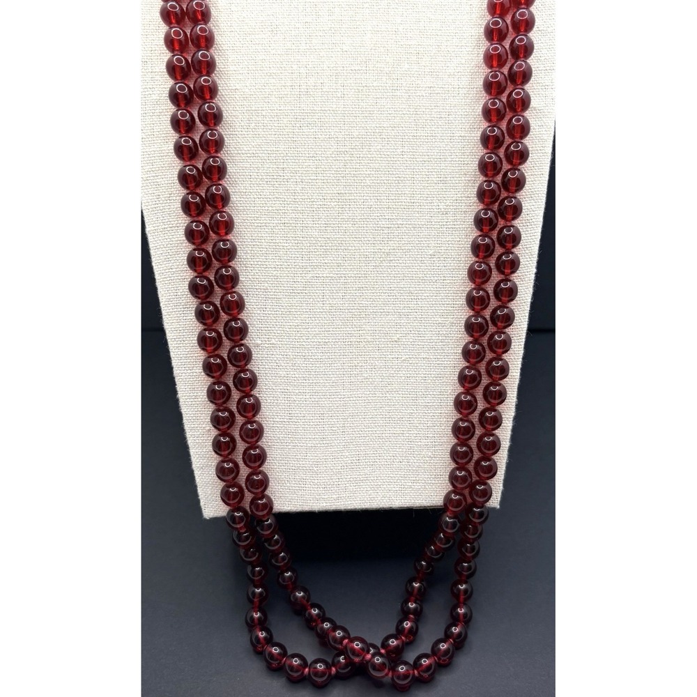 Vintage Joan Rivers Double Stranded Red Glass Beads Knotted Necklace 32" - Picture 2 of 7